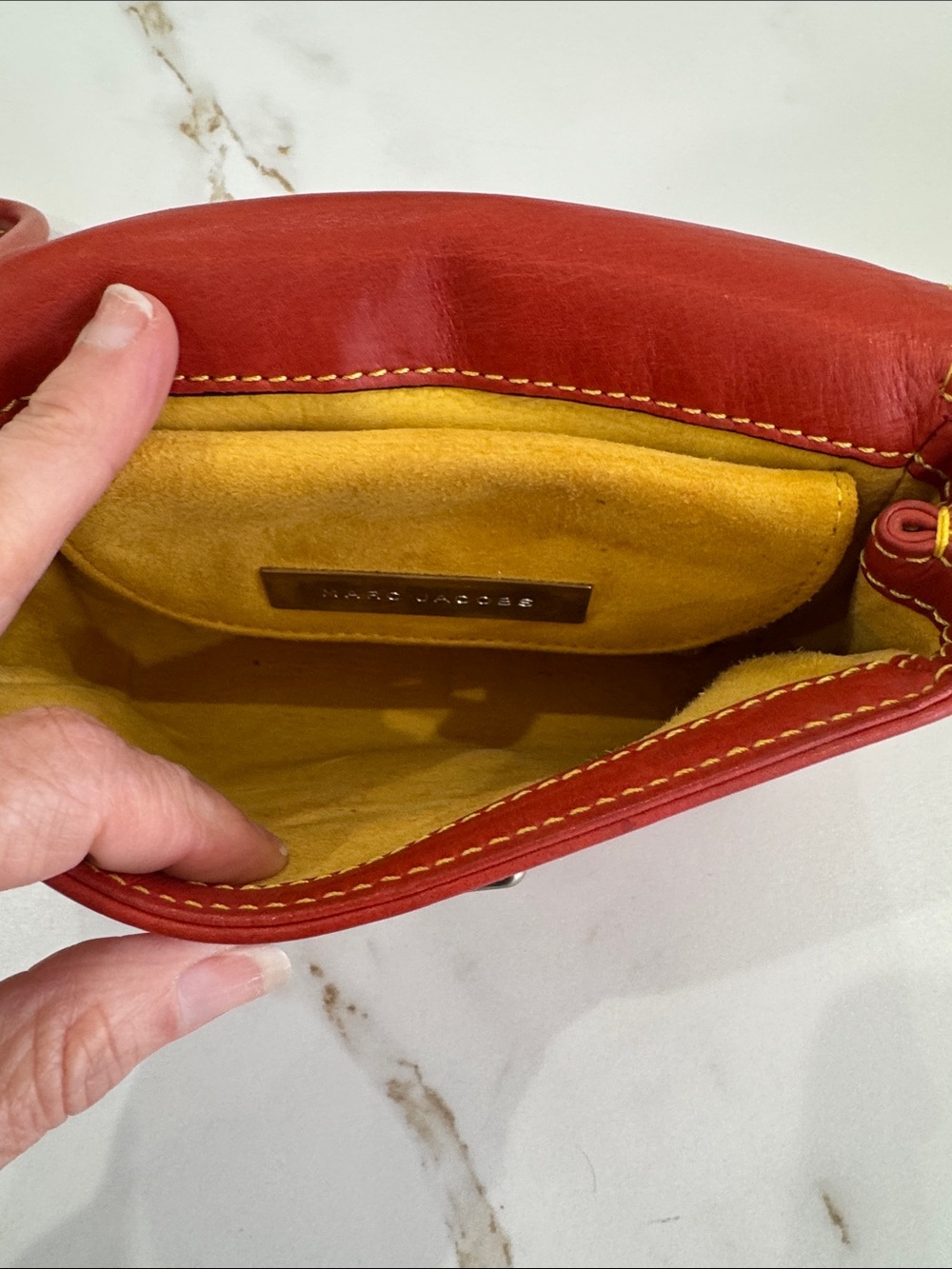 Marc Jacobs Red Leather Wristlet Clutch with Silver-Tone Lock - Picture 5 of 8